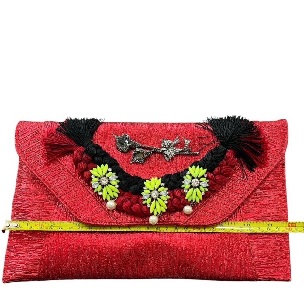 Iris Lane Red Clutch Fabric with Rhinestone Purse - Picture 4 of 10
